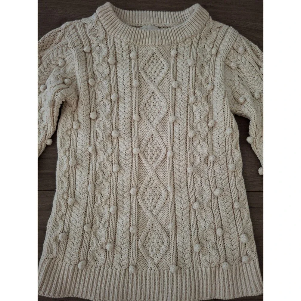 Peek Kid's Cable Knit Pompom Sweater Pullover 100% Cotton  Girl's XL 10 - Picture 2 of 5